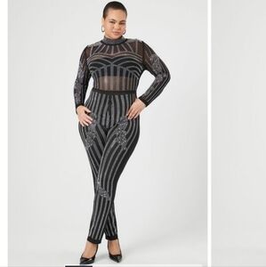 NWT FOREVER 21 3X  Rhinestone Mesh Jumpsuit